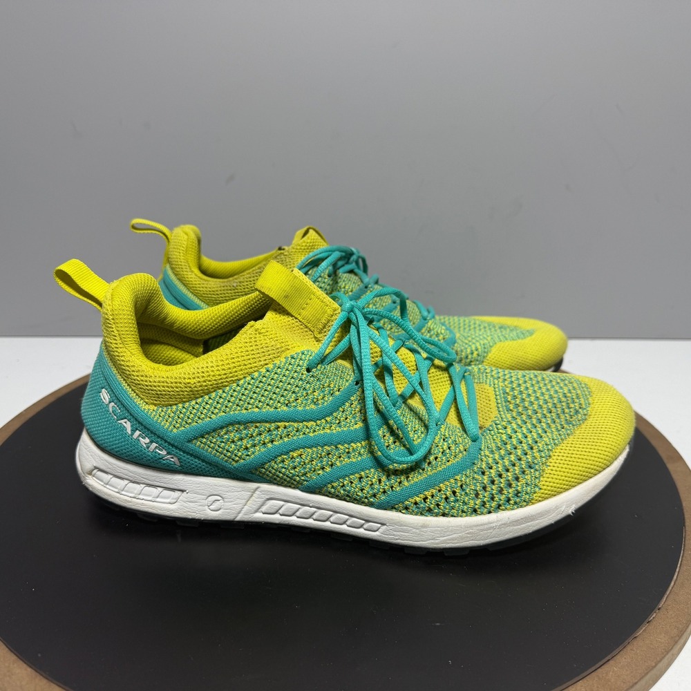 Scarpa Gecko Air Flip Women 8.5 Athletic Approach Shoe Yellow Teal Knit Gorpcore